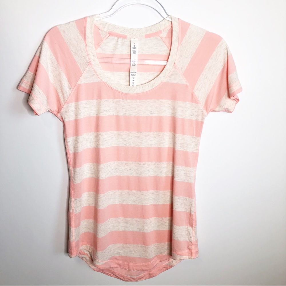 Lululemon Short Sleeve Pink Striped Top Size 4